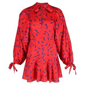 Self-Portrait Printed Mini Dress in Red Polyester